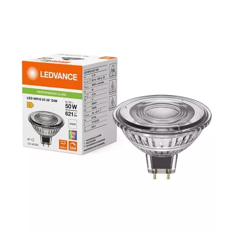 OSRAM LED MR16 50 36° DIM P 6.1W 940 GU5.3 Dimmable Low-Voltage LED Reflector Lamp