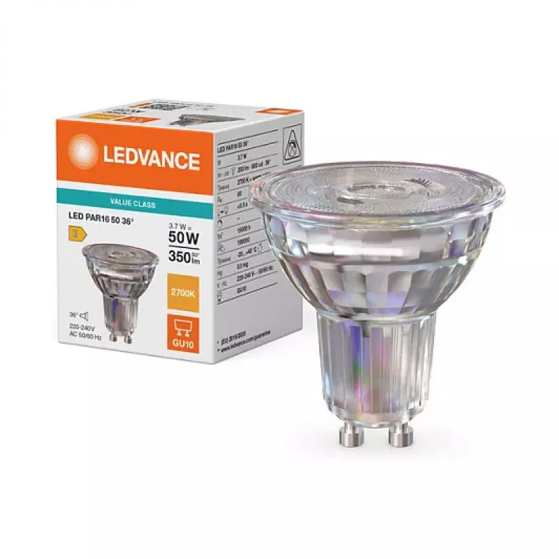 OSRAM LED PAR16 50 36° P 3.7W 827 GU10 LED Reflektorinė lempa, šilta balta, 350 lm, nepritemdoma