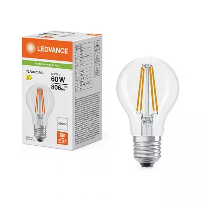 OSRAM LED Classic A 60 Filament P 5.9W 840 Clear E27 LED lemputė, klasikinė forma