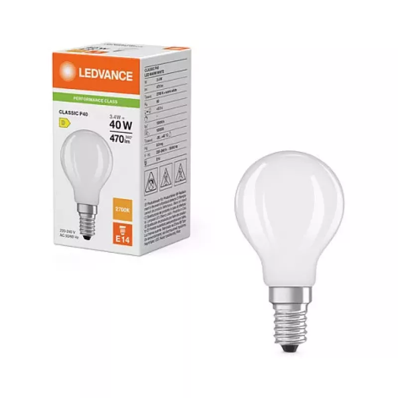 OSRAM LED Classic P 40 Filament 3.4W 827 Frosted E14 LED Lemputė, Mini rutulys