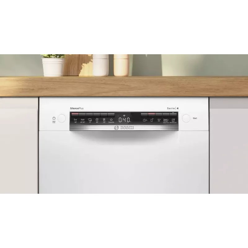 Bosch SPU4HMW01S Laisvai pastatoma siaura indaplovė, balta, 9 komplektai, energijos klasė C, 45 dB, EcoSilence Drive, Home Connect
