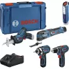 Bosch Power Tools 12V 5 dalių įrankių rinkinys GOP + GSR + GDR + GSA + GLI (mėlyna, 3x Li-Ion 2.0Ah baterija)
