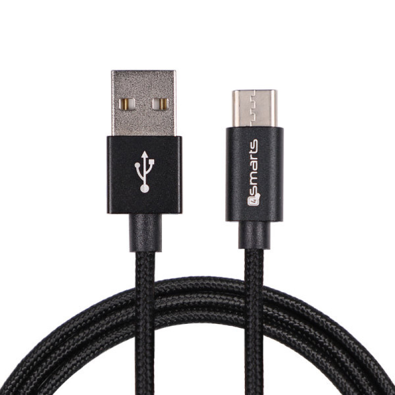4SMARTS USB-A į USB-C laidas RapidCord 2A, 2m, juodas