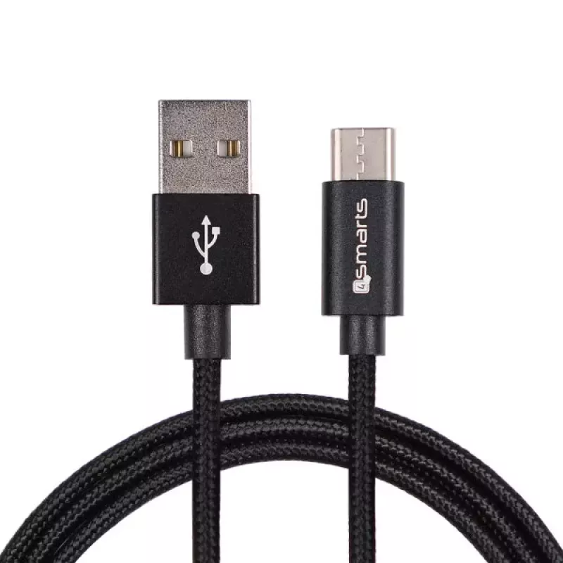 4SMARTS USB-A į USB-C kabelis RapidCord 2A, 2m, juodas