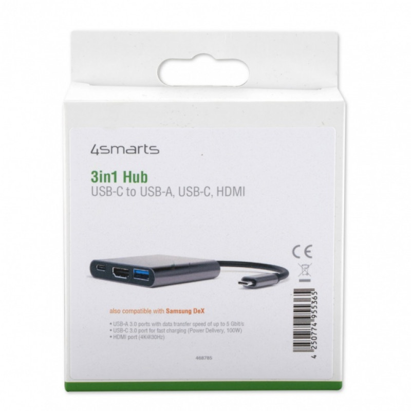 4SMARTS 3in1 Hub su DeX funkcija, pilka