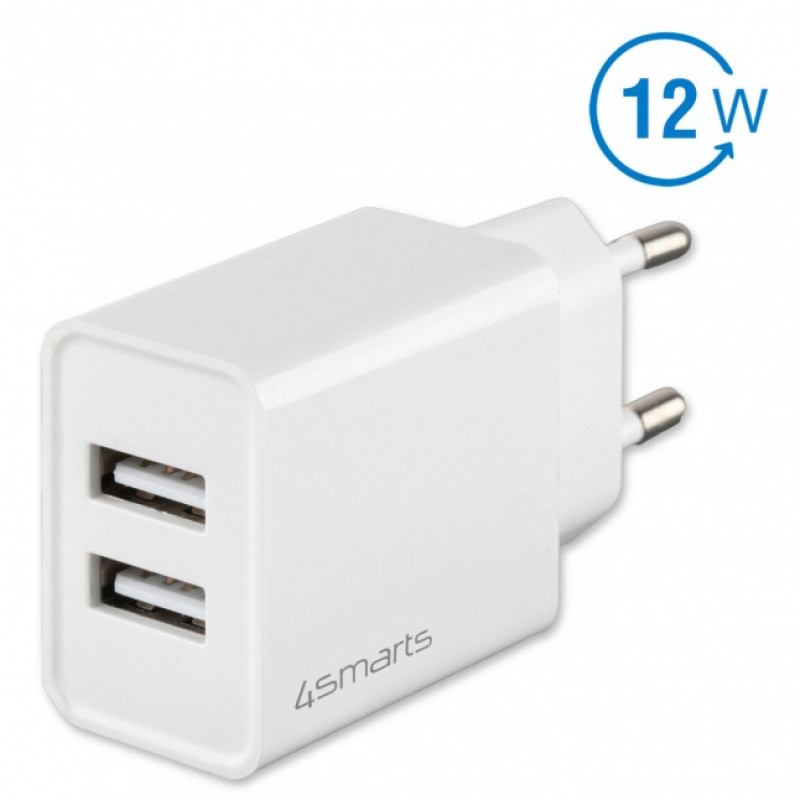 4SMARTS VoltPlug Dual 12W sieninis įkroviklis (be laido), baltas
