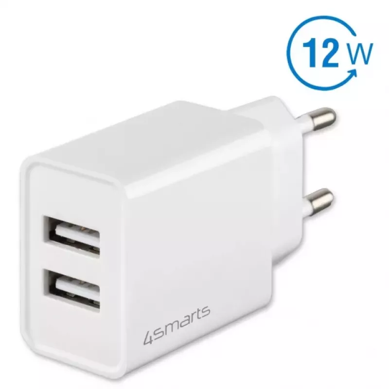 4SMARTS VoltPlug Dual 12W sieninis įkroviklis (be laido), baltas