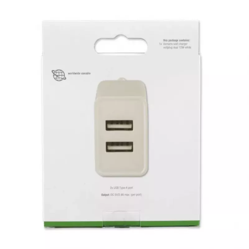 4SMARTS VoltPlug Dual 12W sieninis įkroviklis (be laido), baltas