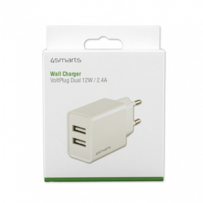4SMARTS VoltPlug Dual 12W sieninis įkroviklis (be laido), baltas