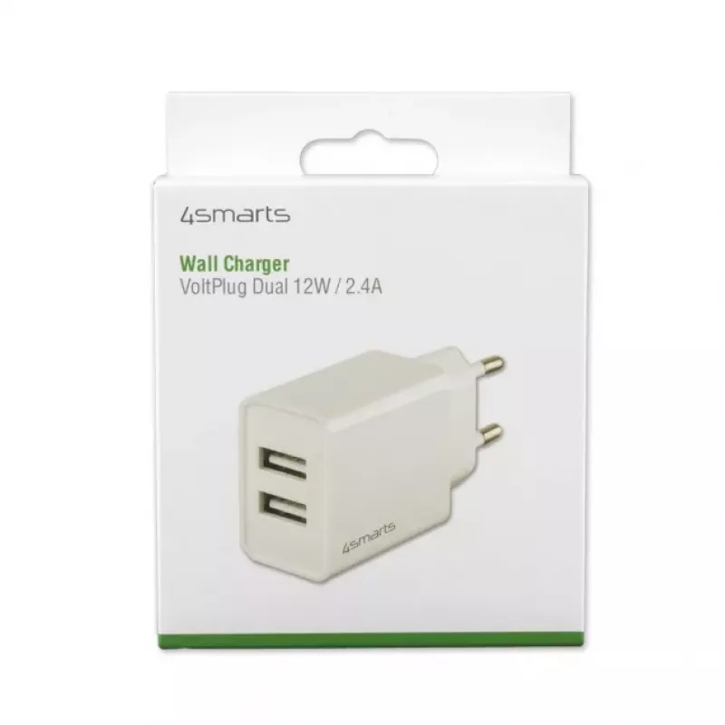 4SMARTS VoltPlug Dual 12W sieninis įkroviklis (be laido), baltas