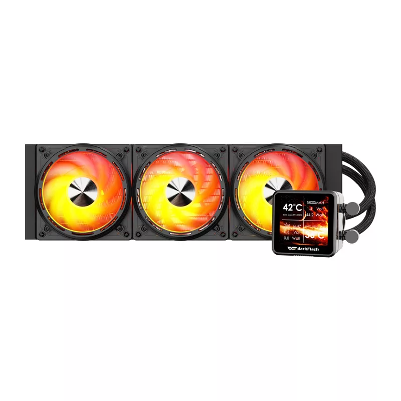 DARKFLASH DE360 Black All-in-One Liquid CPU Cooler, 360mm Radiator, 3x 120mm PWM Fans, White LED Pump