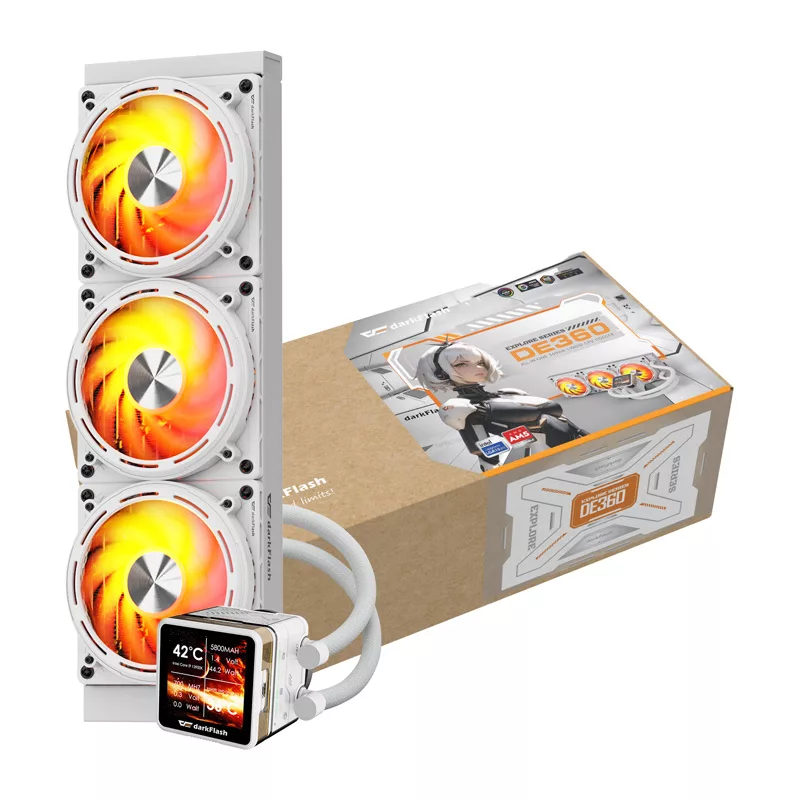 DARKFLASH DE360 White 360mm All-in-One Liquid CPU Cooler su White LED Pump, 3x120mm PWM Fans