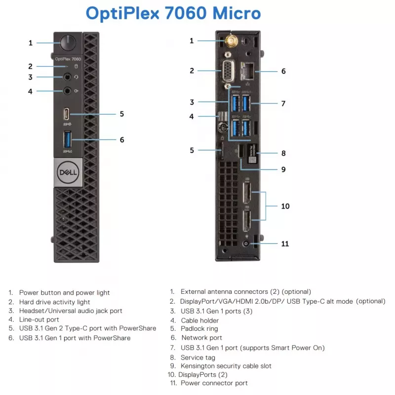 DELL Renewed Grade A OptiPlex 7060 Micro Intel Core i5-8500T 8GB RAM 256GB SSD Intel UHD Graphics 630 Windows 11 Pro