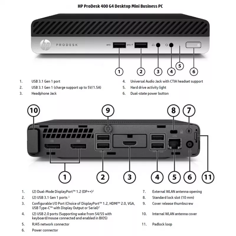 HP Renewed ProDesk 400 G4 SFF Desktop PC - Intel Core i3-8100T, 8GB RAM, 128GB SSD, Intel UHD Graphics 630, Windows 11 Pro