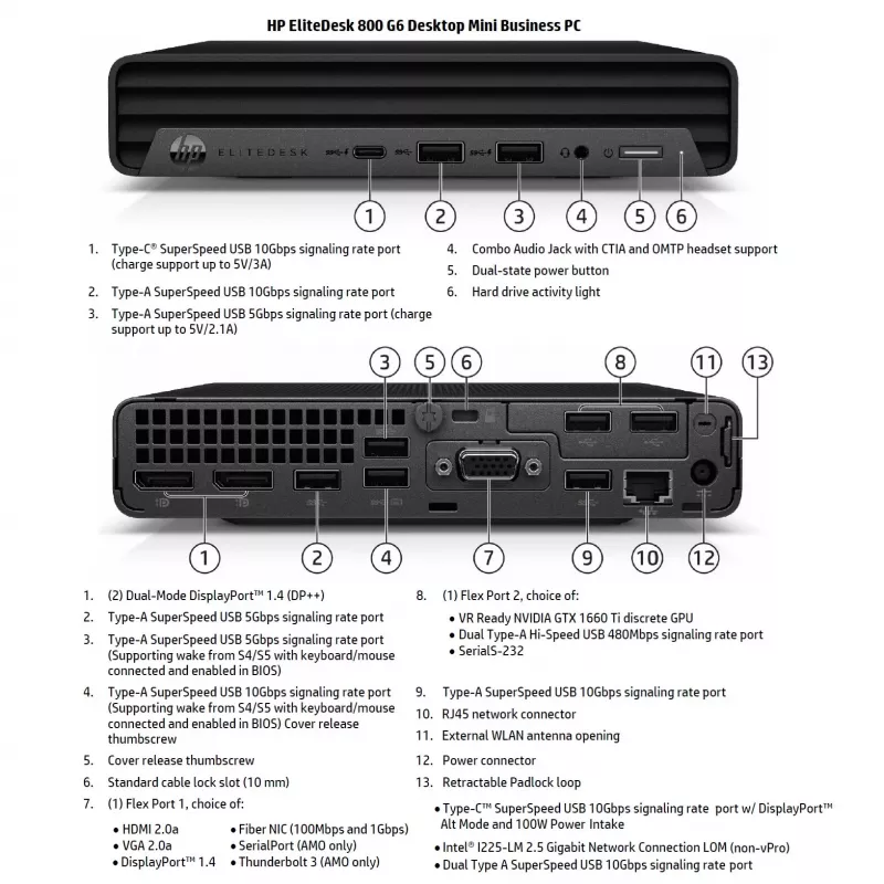 HP Renewed EliteDesk 800 G6 stalinis kompiuteris, Intel Core i5-10500T, 8 GB RAM, 256 GB SSD, Intel UHD Graphics 630, Windows 11 Pro, B klasė