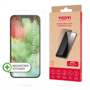 TOTI Grūdinto stiklo 2D ekrano apsauga pilnas dangtelis, skirta iPhone 13/13 Pro/14/16e, permatoma