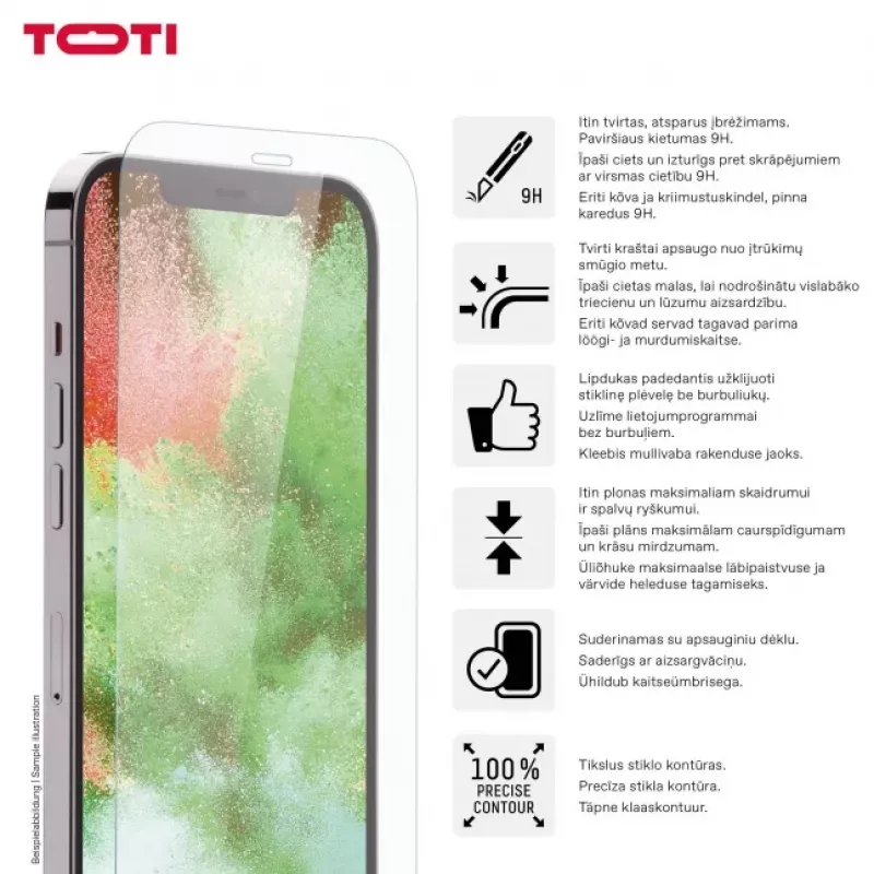 TOTI Grūdinto stiklo 2D ekrano apsauga, pilnas uždengimas, skirta iPhone 15/15 Pro, permatoma