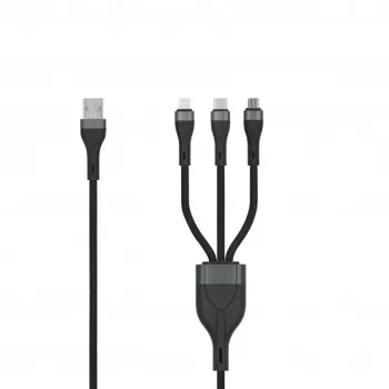 SEEK TOTI USB A į Micro USB / USB-C / Lightning 1,5m Pintas Laidas 2A (Ne-MFI) Juoda