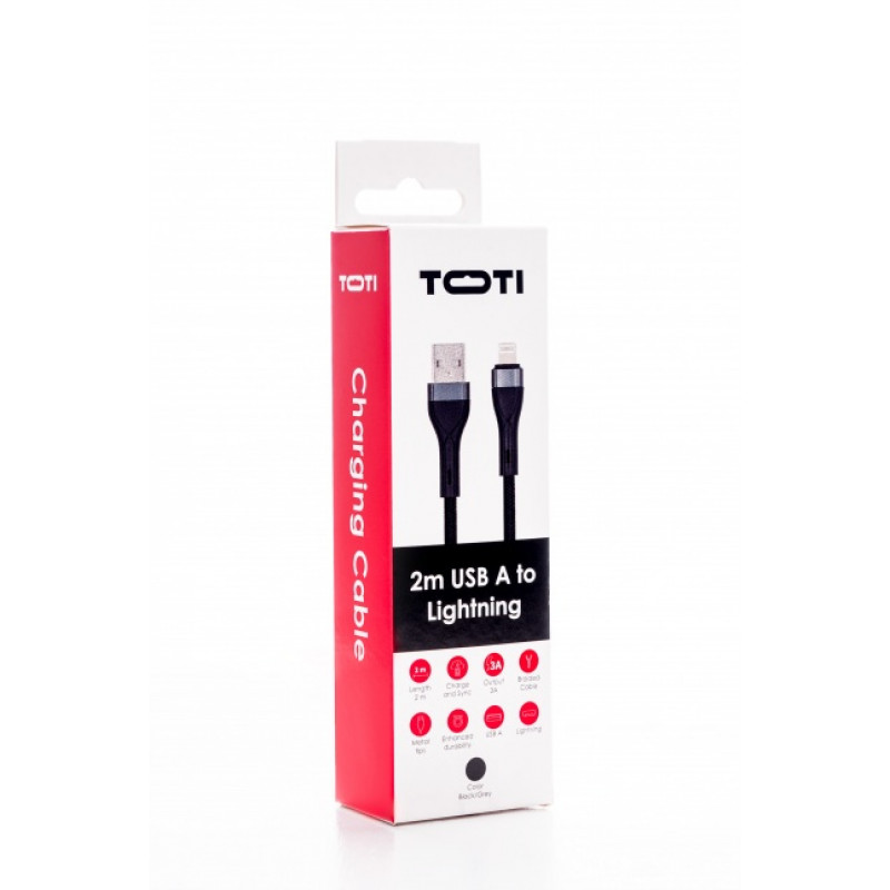 SEEK TOTI USB-A į Lightning 2m Pintas Laidas 2A (Ne-MFI) Juodas