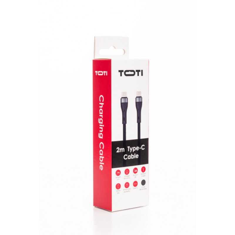 SEEK TOTI USB-C į USB-C 2m Pintas Laidas 3A Juodas