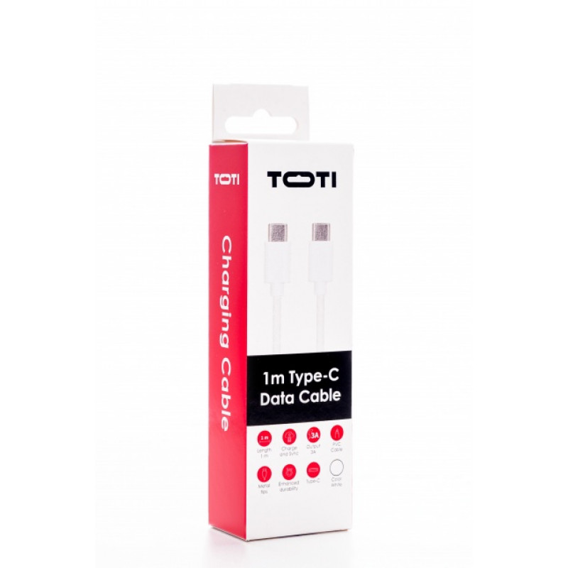 SEEK TOTI Type-C į Type-C 1m PVC duomenų kabelis 3A baltas