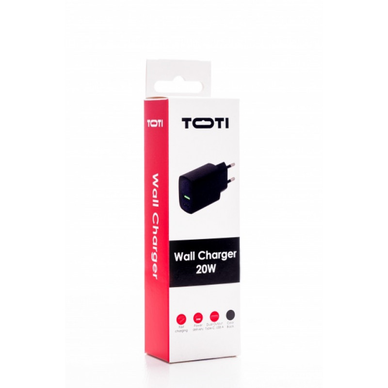 SEEK TOTI 20W Type-C + USB A sieninis greitasis įkroviklis, juodas