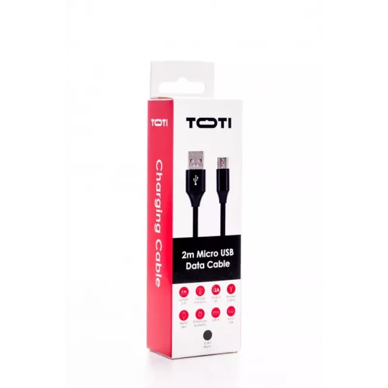 SEEK TOTI USB A į Micro USB, 2m pintas laidas 2A, juodas