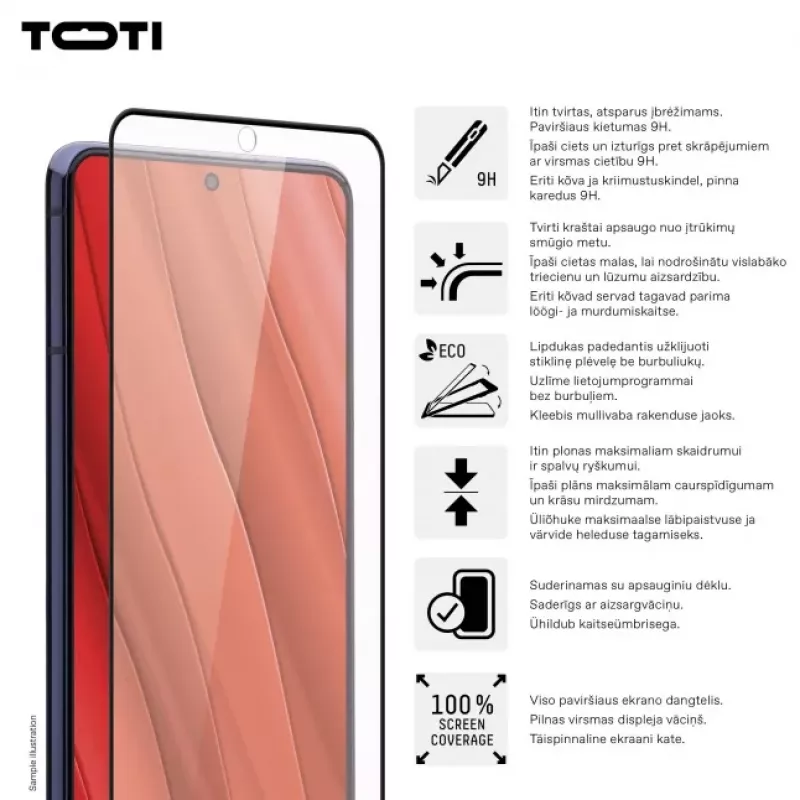 TOTI PREMIUM Premium grūdinto stiklo 3D ekrano apsauga, visiškai dengianti Samsung Galaxy S24/S25