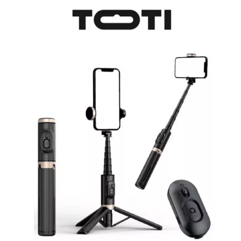 SEEK TOTI Selfie Stick su paslėptu dizainu ir stabiliu trikoju Q12, juoda