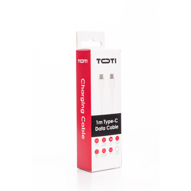 SEEK TOTI USB-C į USB-C Silikoninis laidas 1m 3A Baltas