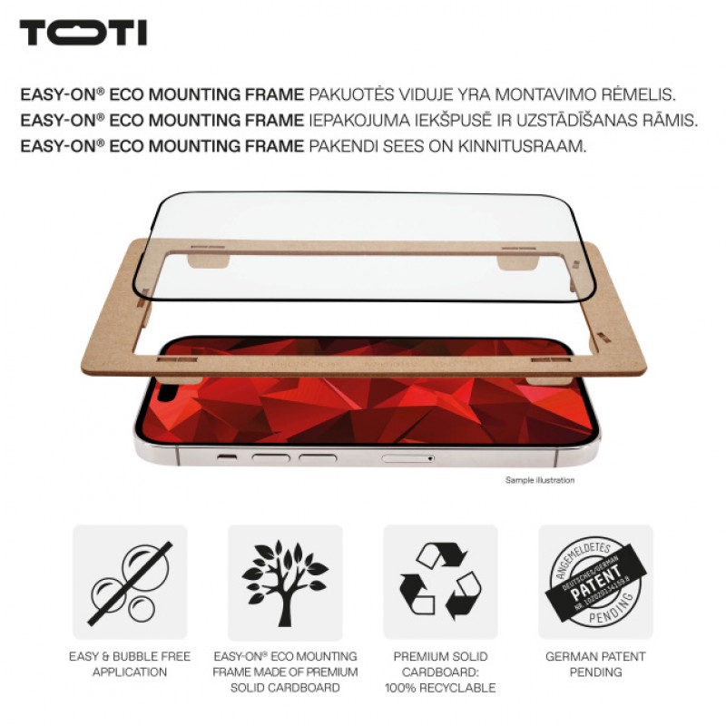 TOTI PREMIUM Premium grūdinto stiklo ekrano apsauga 3D Full Cover, skirta Apple iPhone 16