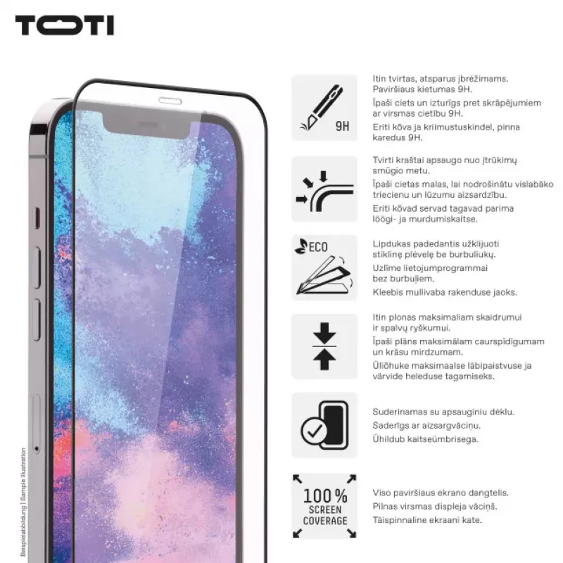 TOTI PREMIUM Premium grūdinto stiklo ekrano apsauga 3D Full Cover, skirta Apple iPhone 16 Plus / 15 Plus