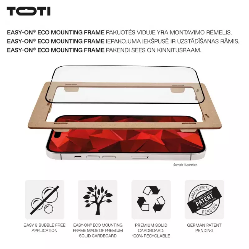 TOTI PREMIUM PREMIUM Grūdinto stiklo ekrano apsauga 3D Full Cover, skirta Apple iPhone 16 Pro
