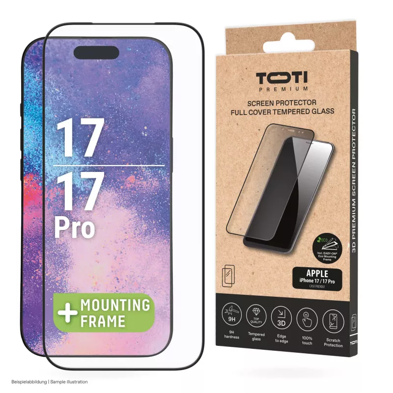 TOTI PREMIUM PREMIUM TEMPERED Screen Protector Glass 3D Full Cover, skirtas Apple iPhone 17/16 Pro