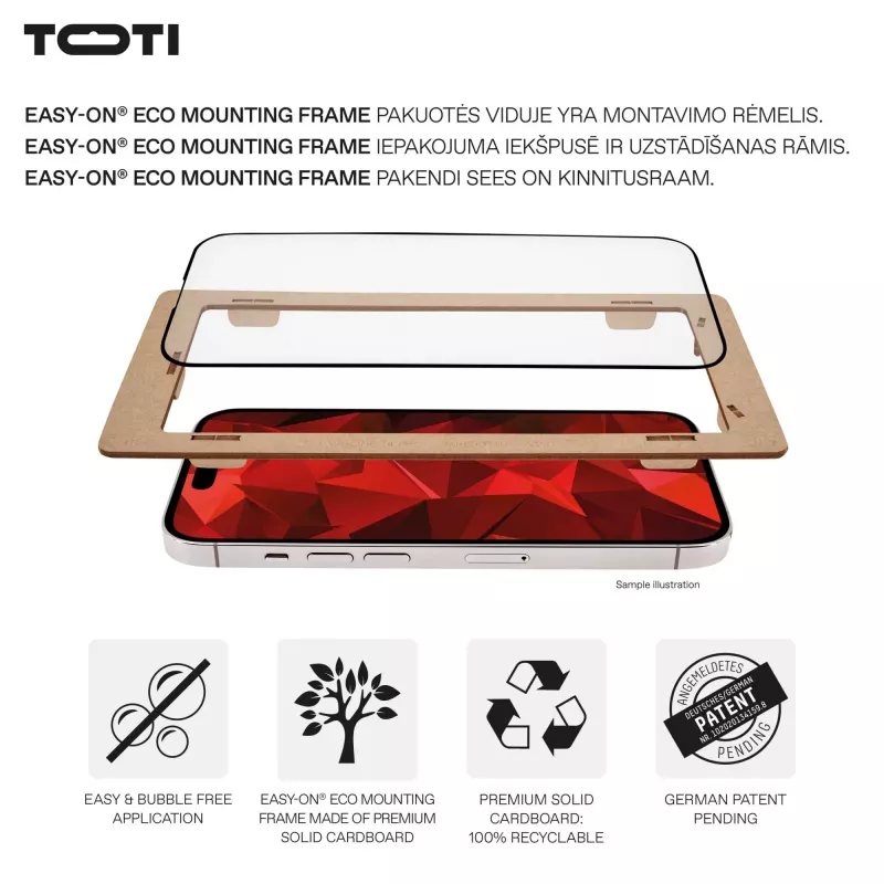 TOTI PREMIUM Premium grūdinto stiklo ekrano apsauga 3D pilnas dangtelis, skirta Apple iPhone 17 Pro Max