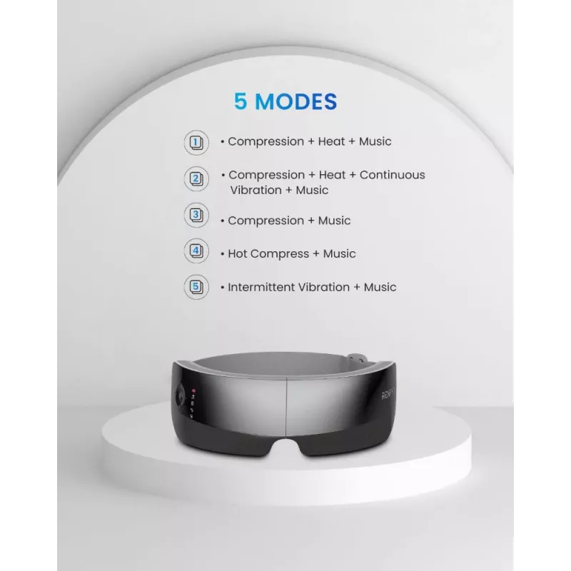 RENPHO Eyeris View akių masažuoklis su šiluma, oro kompresija, vibracija, Bluetooth, USB-C, sulankstomas, pilkas