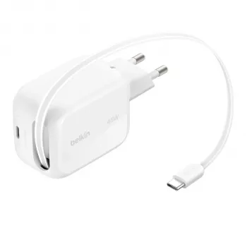 Belkin UltraCharge 45W Dual GaN Retractable USB-C Charger White