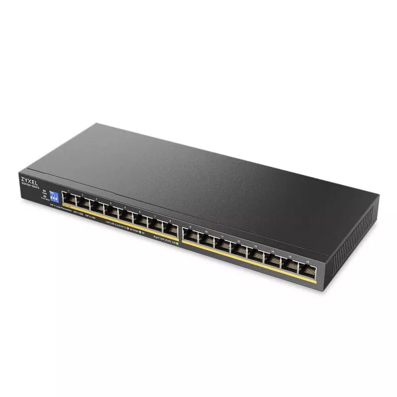 ZyXEL GS1100-16EPS 16 prievadų Gigabit nevaldomas PoE+ jungiklis su 135W biudžetu