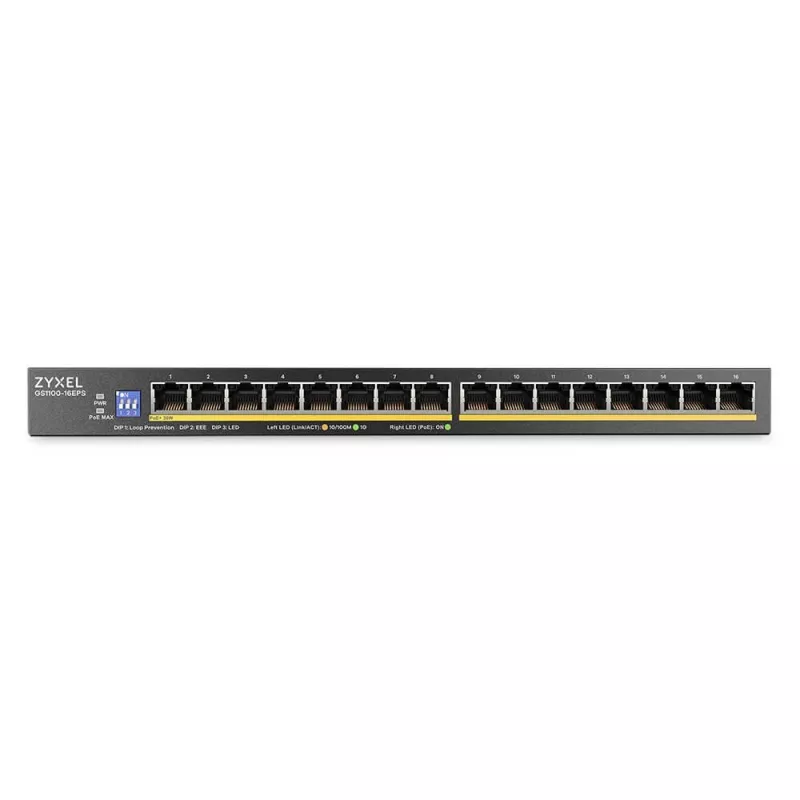 ZyXEL GS1100-16EPS 16 prievadų Gigabit nevaldomas PoE+ jungiklis su 135W biudžetu