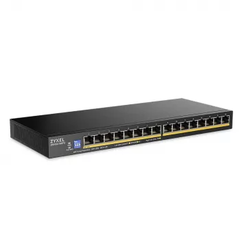 ZyXEL GS1100-16EPS 16 prievadų Gigabit nevaldomas PoE+ jungiklis su 135W biudžetu