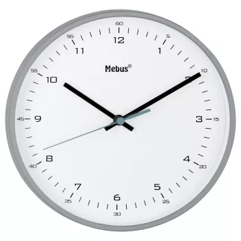 MEBUS 16289 Quartz Wall Clock - Black Frame, White Dial, Analog, Battery Powered