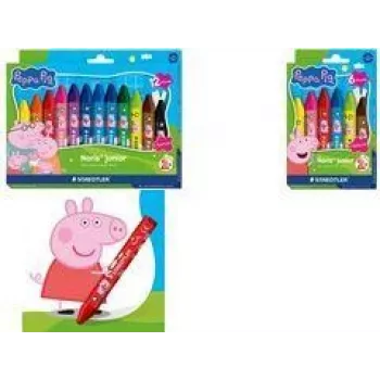 STAEDTLER Noris Junior Peppa Pig vaškinės kreidelės, 12 spalvų, plastikinėje dėžutėje