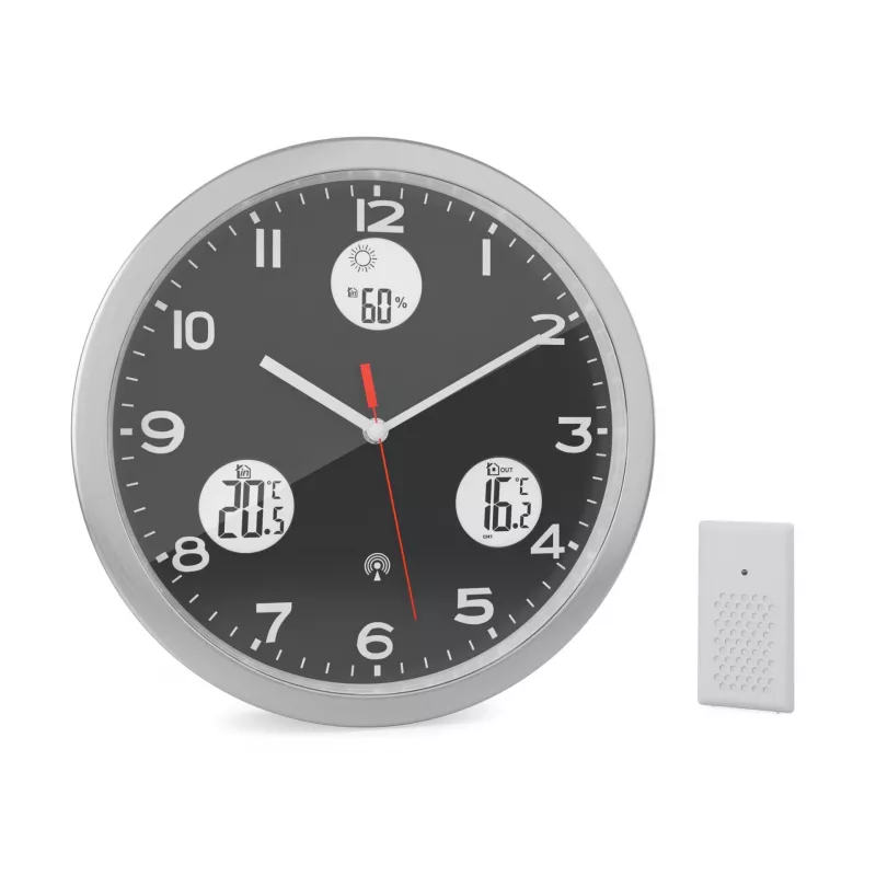 MEBUS 13149 Radijo bangomis valdomas sieninis laikrodis 30 cm aliuminis tylus judesys