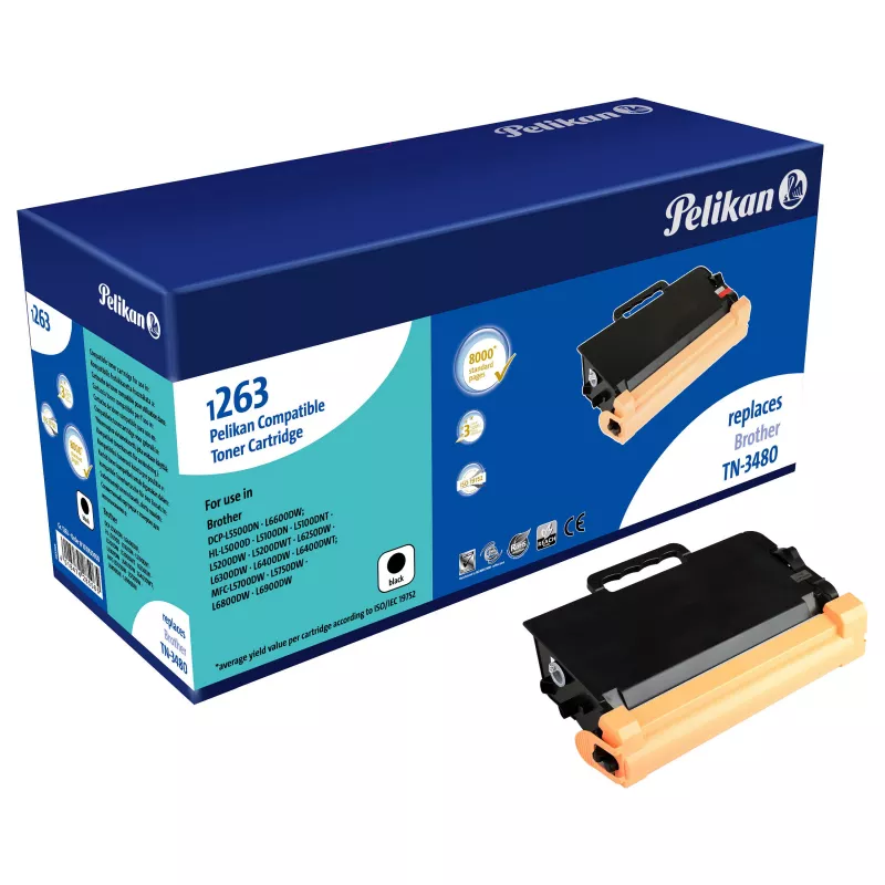 Pelikan suderinamas kasečių kasetė, skirta Brother TN-3480 - juoda - 8000 puslapių