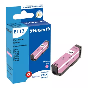 Pelikan E112 suderinama rašalo kasetė šviesiai purpurinė didelės išeigos (XL), skirta Epson Expression Photo XP-55/XP-750/XP-760/XP-850/XP-860/XP-950/XP-960 (1 vnt.)
