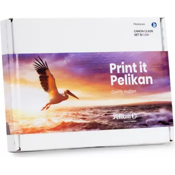 Pelican PromoPack P52 suderinamų rašalo kasečių rinkinys juoda, žydra, purpurinė, geltona, skirta Canon CLI-526 (4 vnt.)