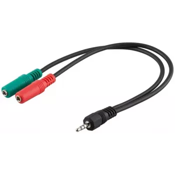 Goobay 3,5 mm lizdo adapterio laidas, 4 kontaktų TRRS kištukas į 3 kontaktų TRS lizdą, 15 cm, juodas
