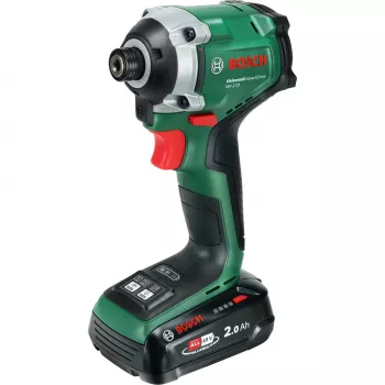 BOSCH UniversalImpactDrive 18V-210 belaidis smūginis suktuvas (18V, 2,0Ah, Li-Ion, 1/4 colio šešiakampis, 210 Nm, 3400 aps./min., nešiojimo dėklas, POWER FOR ALL ALLIANCE)