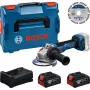 BOSCH Professional belaidis kampinis šlifuoklis rinkinys 18V 2x5.0Ah su pjovimo disku 125mm L-BOXX dėkle