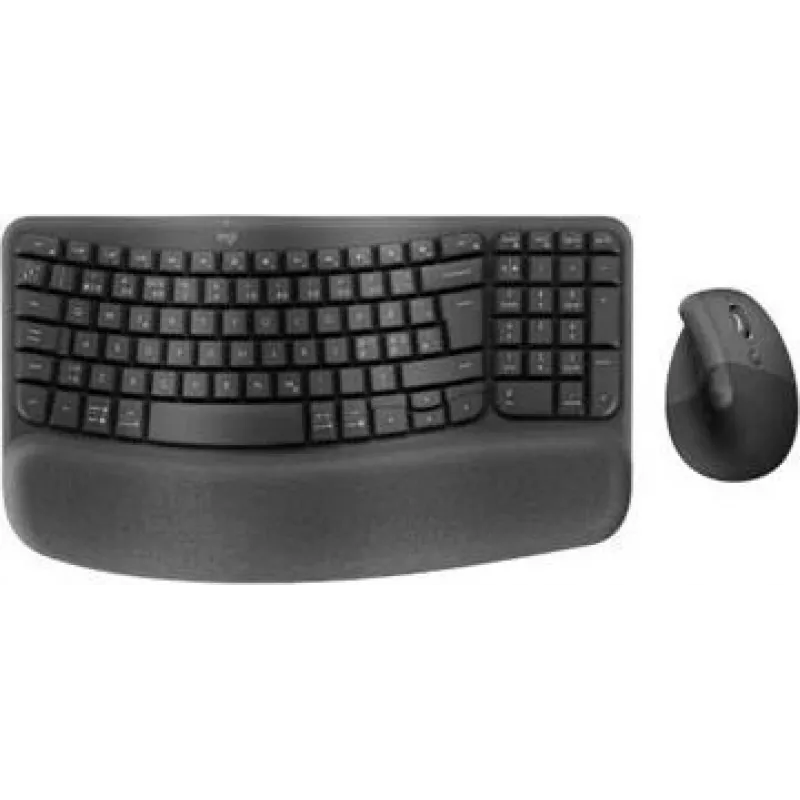 Logitech Wave Keys ir Lift rinkinys – belaidė ergonominė klaviatūra ir pelė – Bluetooth LE, 2,4 GHz – QWERTY – Šiaurės šalių išdėstymas – Graphite